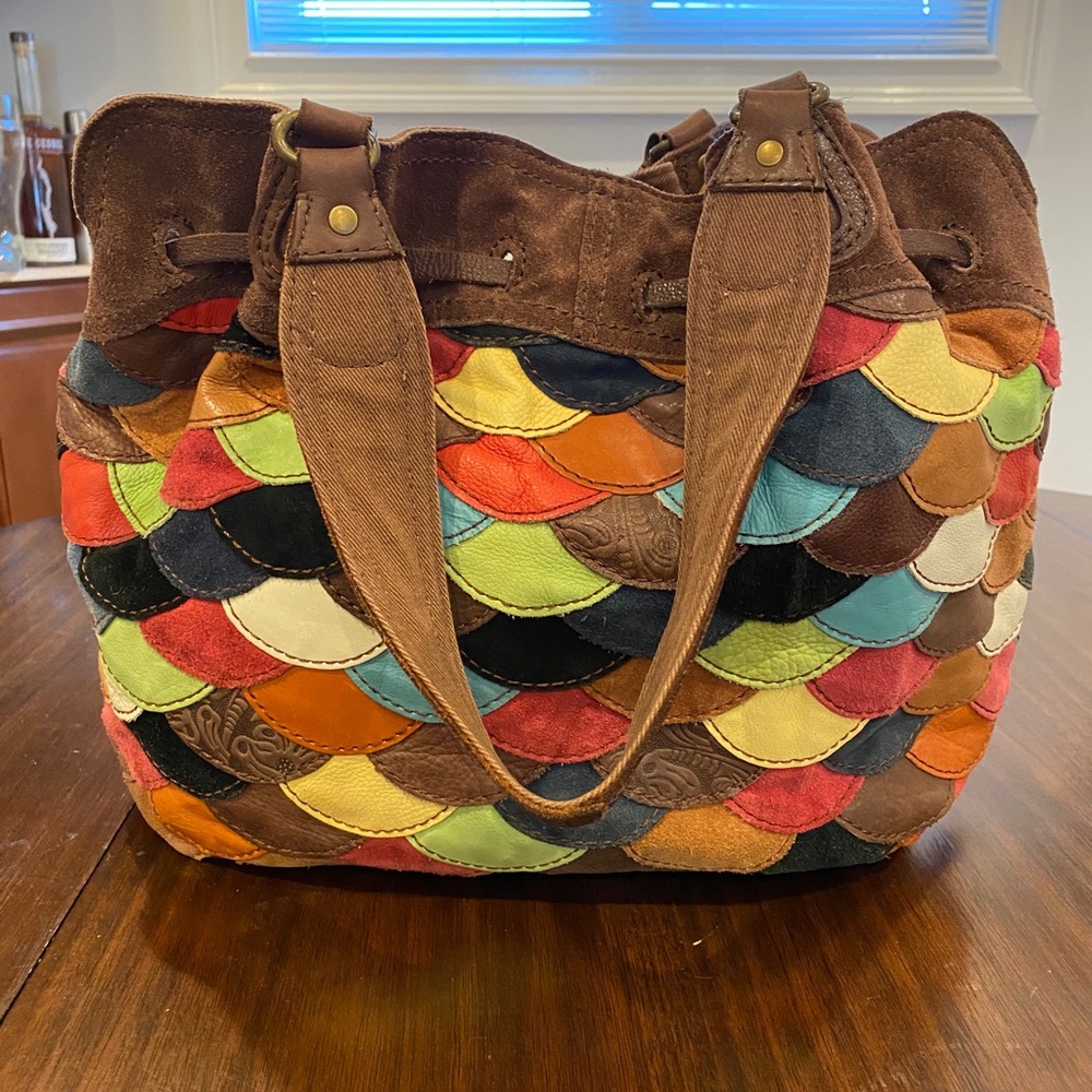 RARE Lucky Brand scallop leather and suede bag